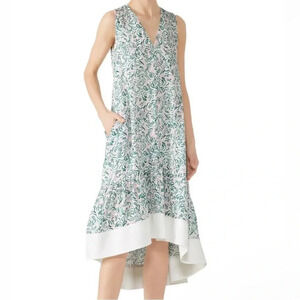 3.1 Phillip Lim Printed Dress Pleated High Low V-Neck Midi Shift Dress Size 10